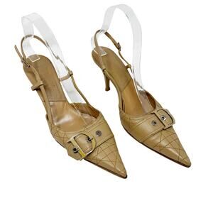 Vintage Dior Galliano Era Quilted Leather Logo Buckle Slingback Heels 39